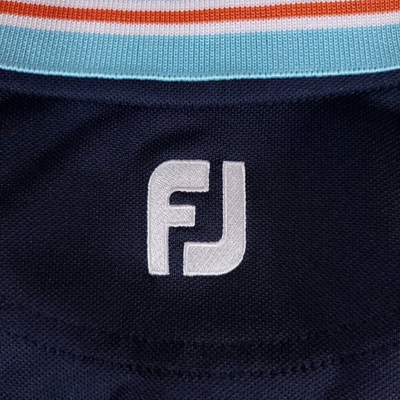 Footjoy FJ Mens Sz XXL Blue Orange Colorblock Striped One Pocket Golf Polo Shirt - Picture 6 of 12